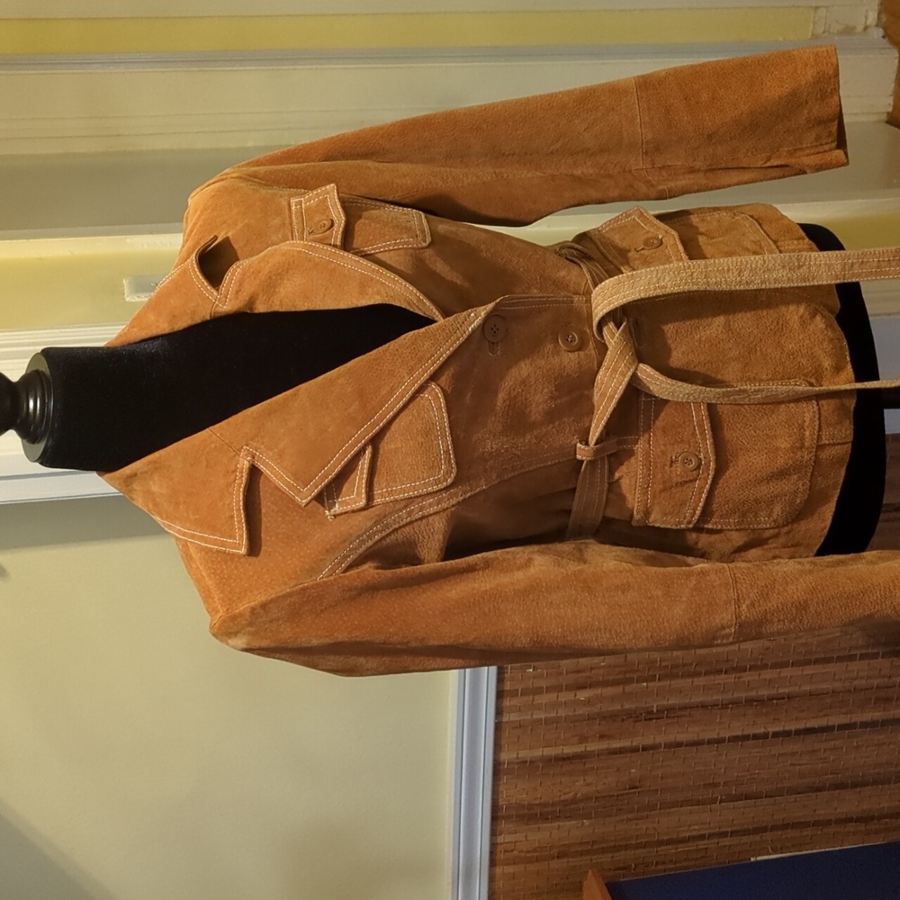 Rue21 Women's Tan Suede Belted Jacket With Front Pockets Sz Small